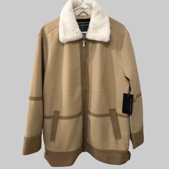 NWT Bagatelle NYC Women's Faux Fur Collar Full Zip Jacket Size Large - Picture 1 of 10